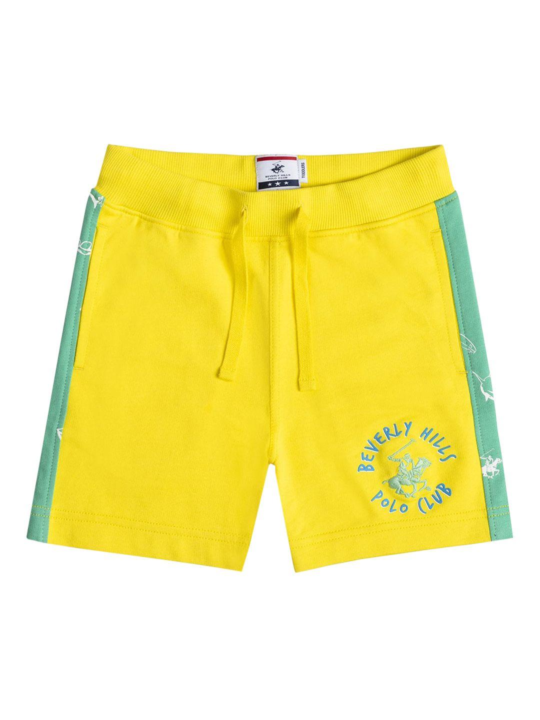beverly hills polo club boys yellow & green colourblocked shorts