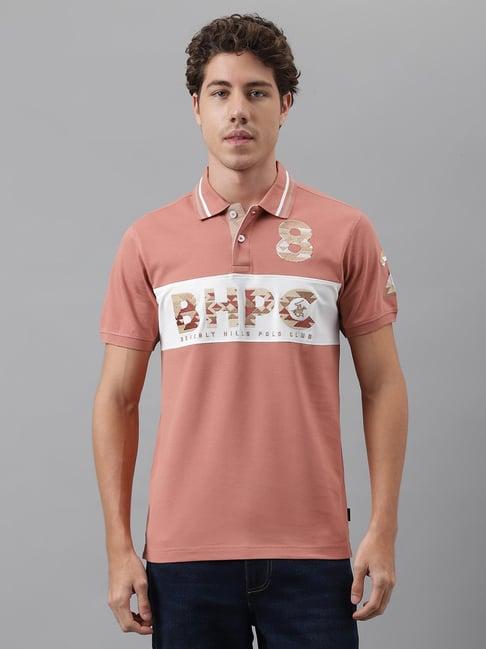 beverly hills polo club brick red regular fit cotton polo t-shirt