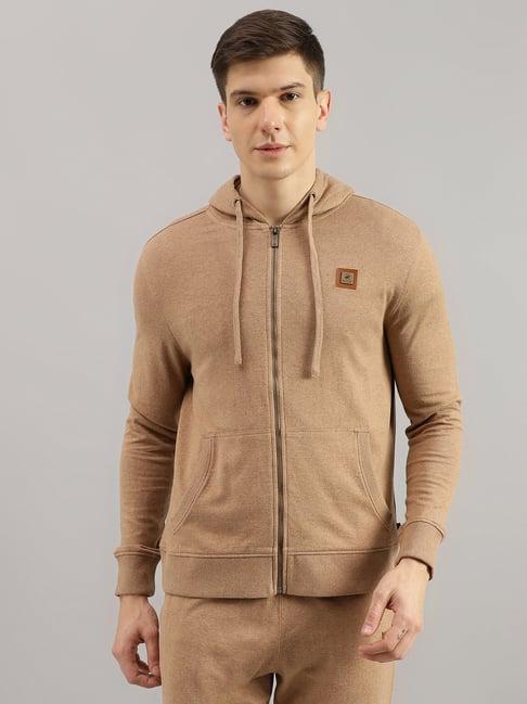 beverly hills polo club brown regular fit logo print hooded sweatshirt