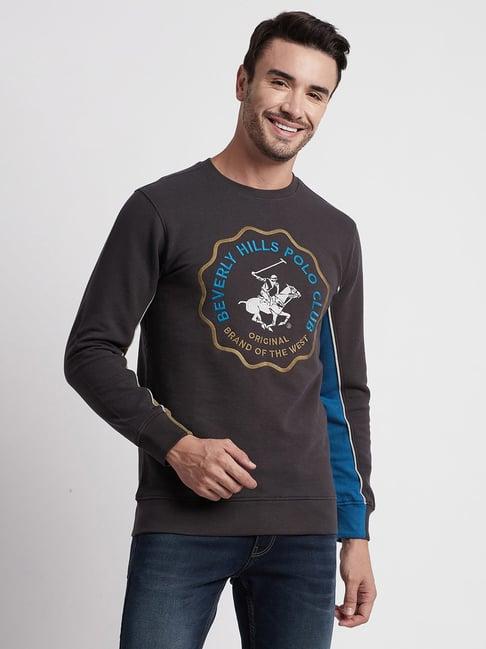 beverly hills polo club charcoal regular fit pure cotton sweatshirt