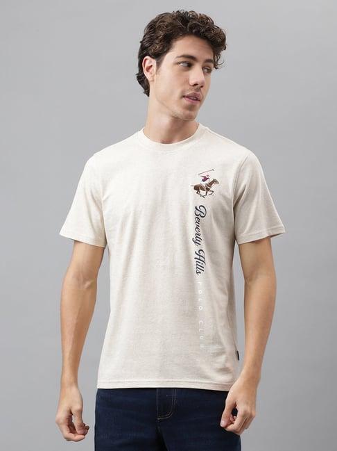 beverly hills polo club cream melange regular fit printed cotton crew t-shirt