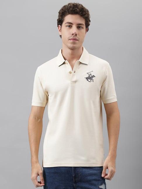 beverly hills polo club cream regular fit cotton polo t-shirt