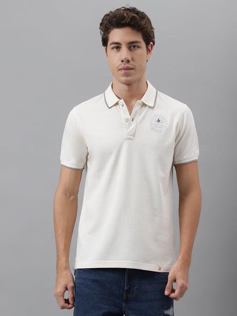 beverly hills polo club cream regular fit cotton polo t-shirt