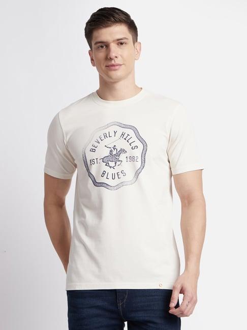 beverly hills polo club cream regular fit pure cotton crew t-shirt
