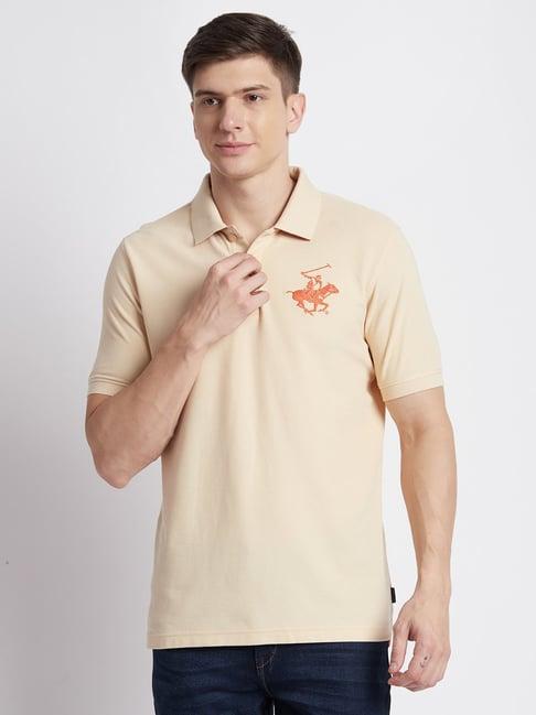 beverly hills polo club cream regular fit pure cotton polo t-shirt