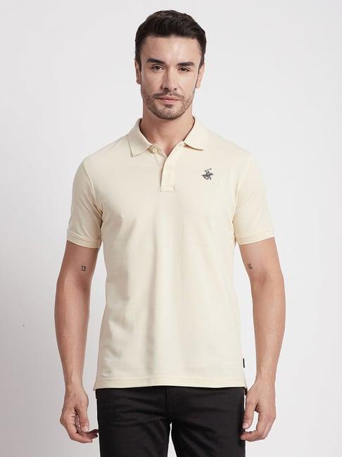 beverly hills polo club cream regular fit pure cotton polo t-shirt