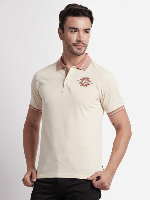 beverly hills polo club cream regular fit pure cotton polo t-shirt