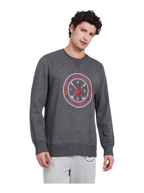 beverly hills polo club dark grey regular fit printed sweatshirt