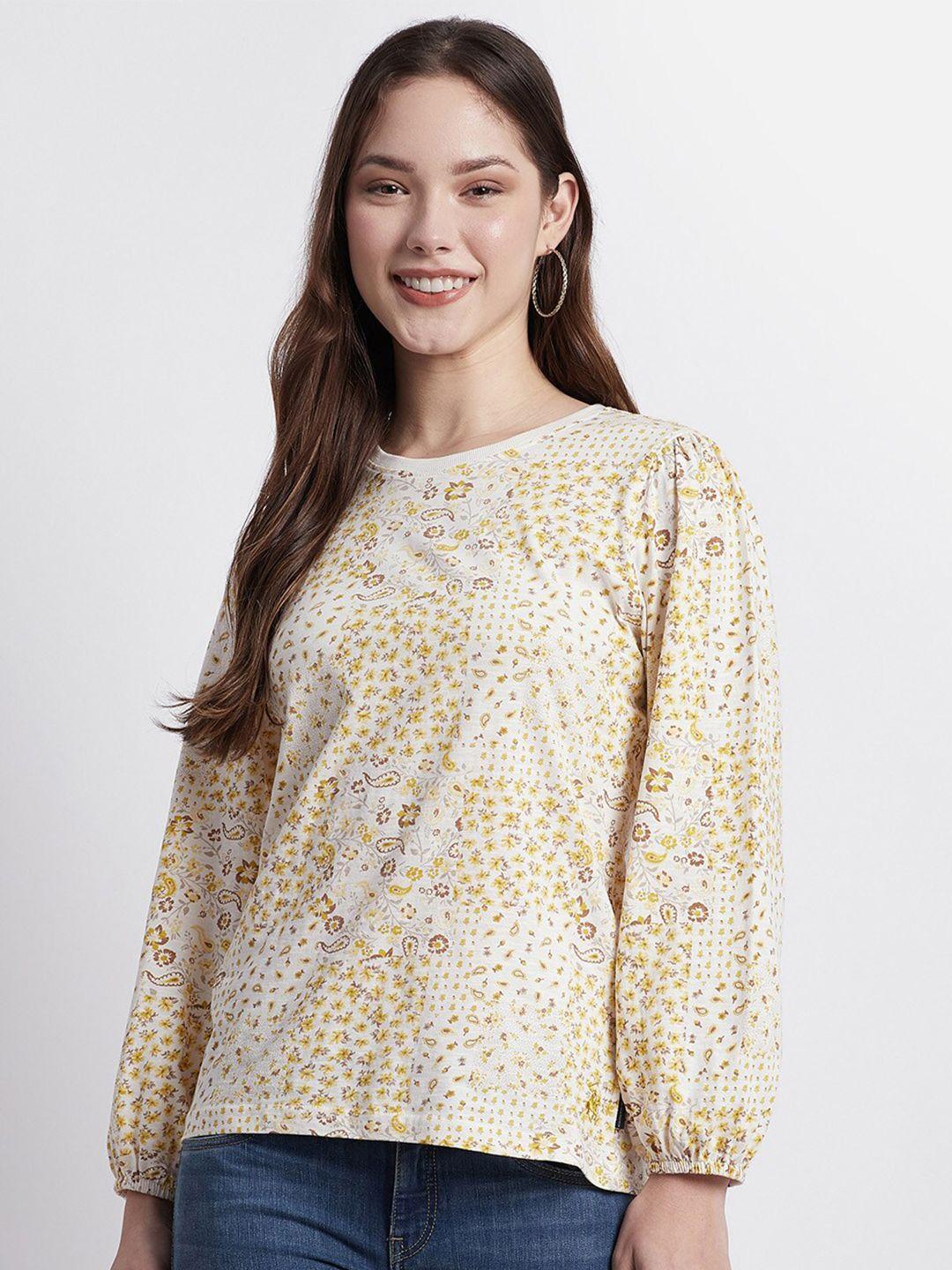 beverly hills polo club floral printed puff sleeve pure cotton top