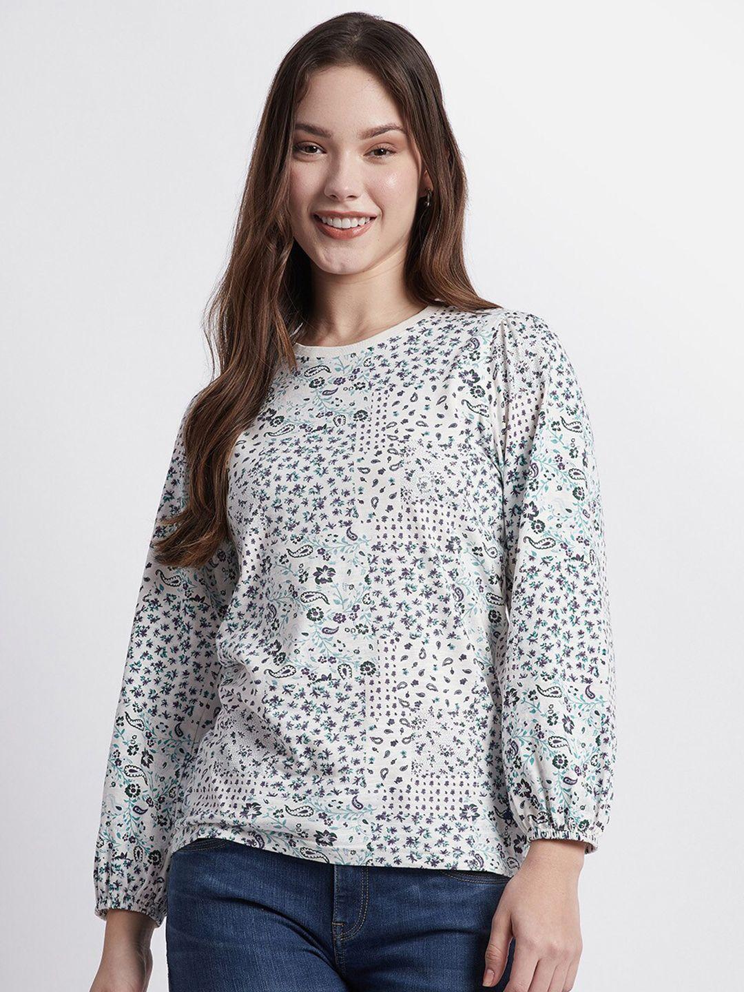beverly hills polo club floral printed puff sleeves pure cotton top