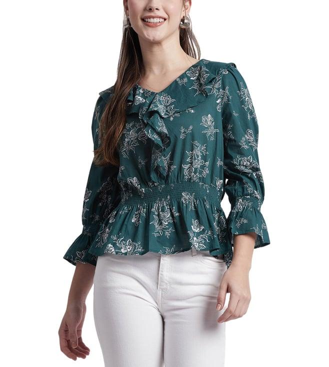 beverly hills polo club green cascade printed regular fit blouse top