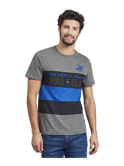 beverly hills polo club grey & black cotton regular fit embroidered t-shirt