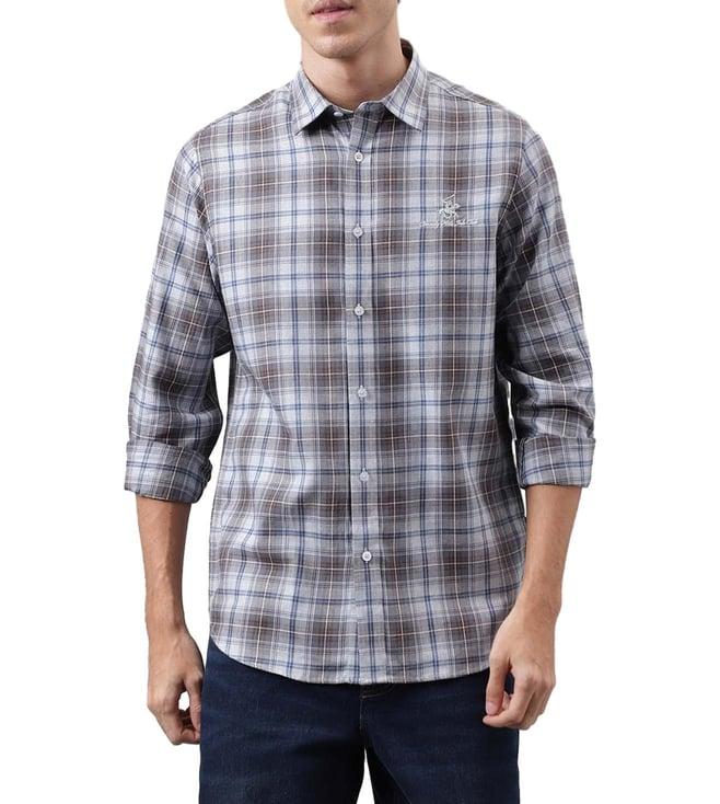 beverly hills polo club grey checks soft twill tailored fit shirts