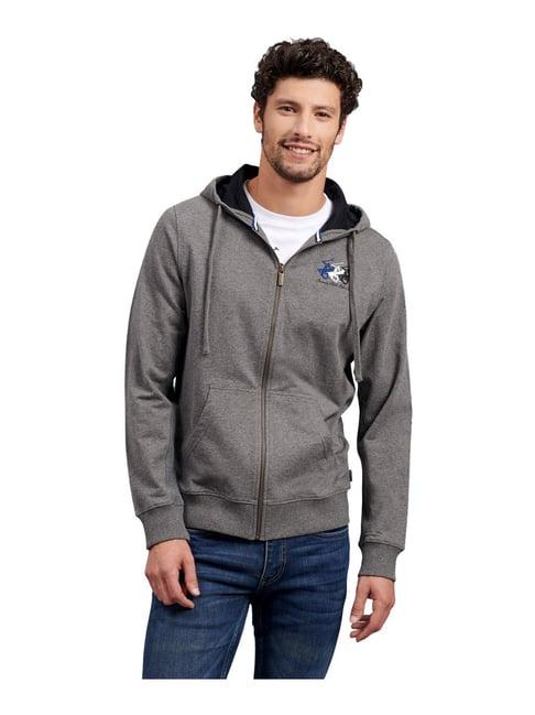 beverly hills polo club grey cotton regular fit hooded sweatshirt