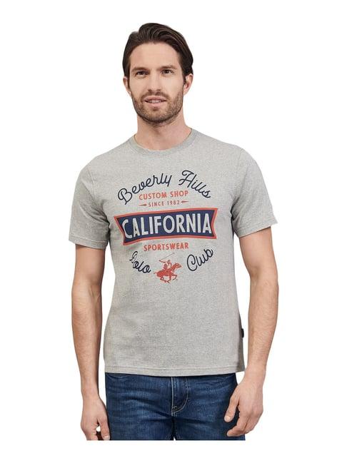 beverly hills polo club grey cotton regular fit printed t-shirt