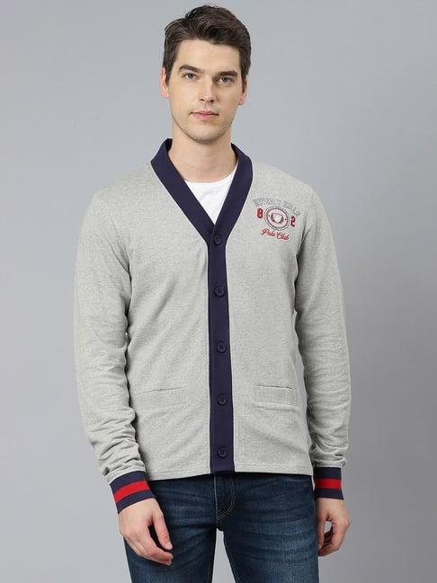 beverly hills polo club grey embroidered cardigan
