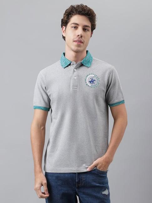 beverly hills polo club grey regular fit cotton polo t-shirt