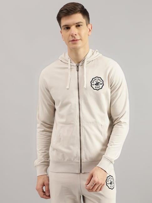 beverly hills polo club grey regular fit logo print pure cotton hooded sweatshirt