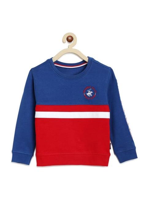 beverly hills polo club kids blue & red cotton color block full sleeves pullover