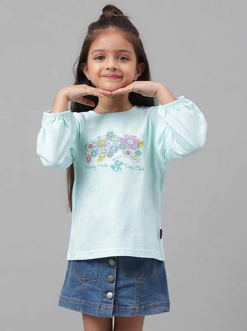 beverly hills polo club kids light blue floral print full sleeves top