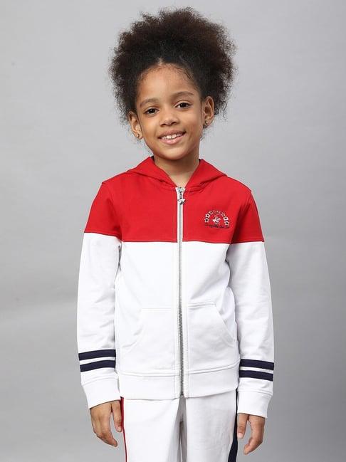 beverly hills polo club kids red & white color block full sleeves hoodie