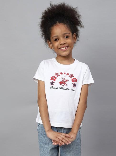 beverly hills polo club kids white & red cotton printed tee