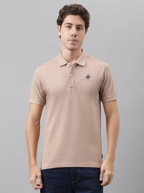 beverly hills polo club light brown regular fit cotton polo t-shirt