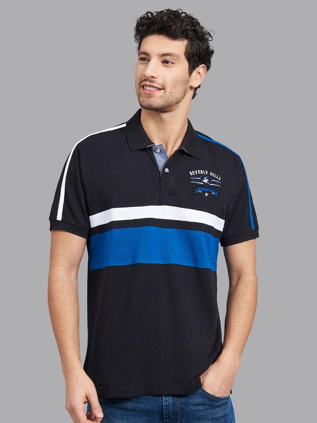 beverly hills polo club men black colourblocked polo collar t-shirt
