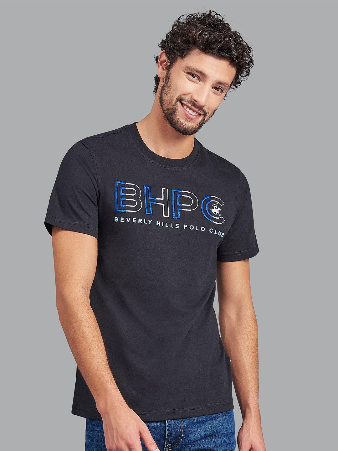 beverly hills polo club men black typography colourblocked t-shirt