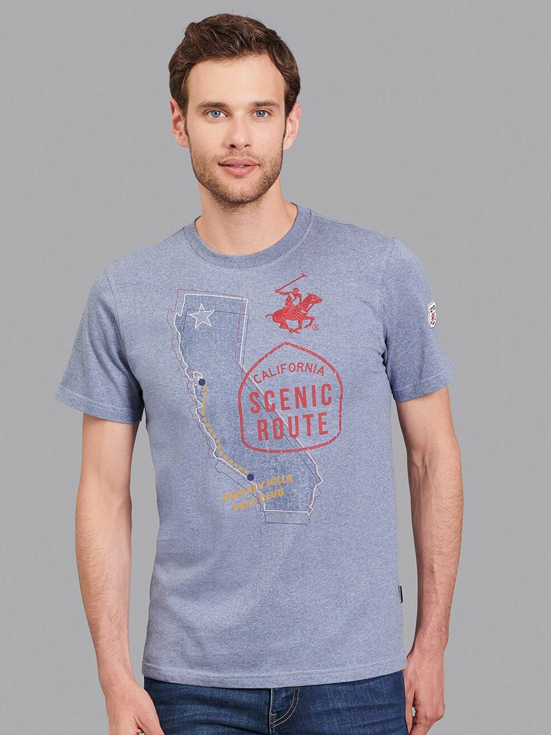 beverly hills polo club men blue & red typography printed t-shirt