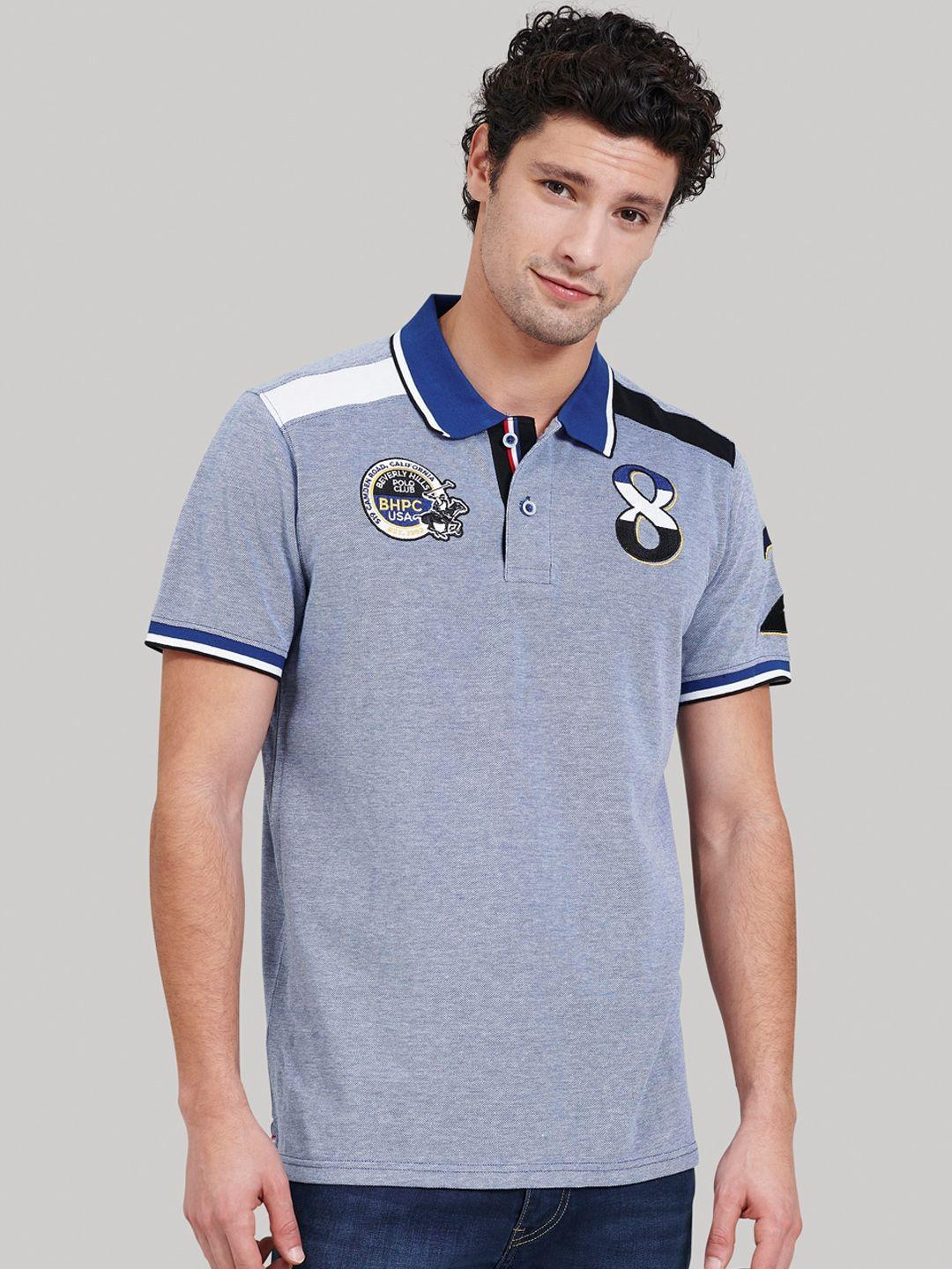 beverly hills polo club men blue colourblocked polo collar t-shirt