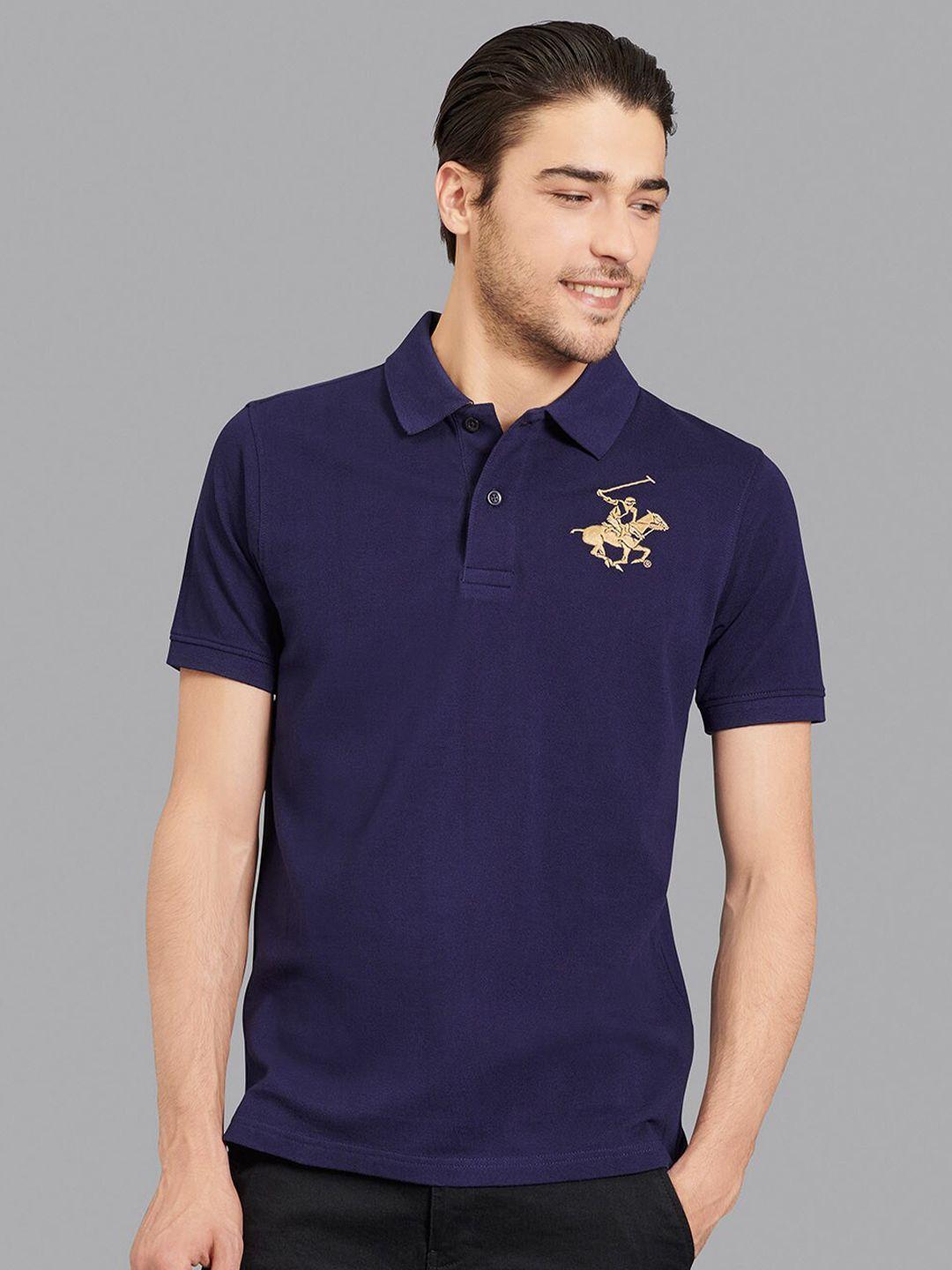 beverly hills polo club men blue polo collar t-shirt