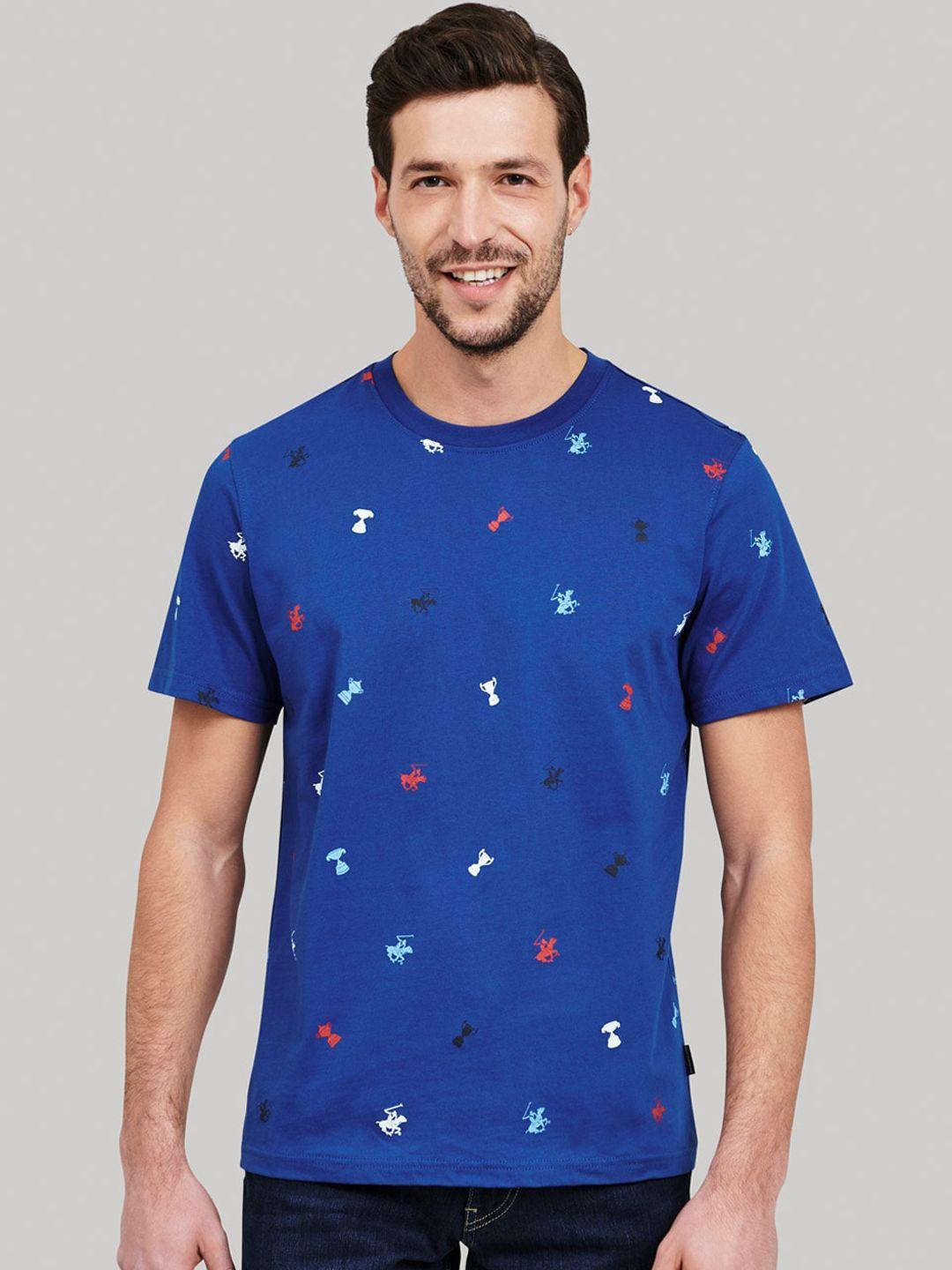 beverly hills polo club men blue self design round neck t-shirt