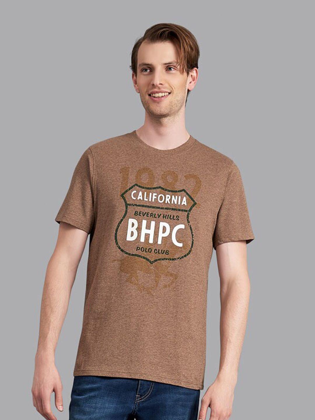 beverly hills polo club men brown typography printed applique t-shirt