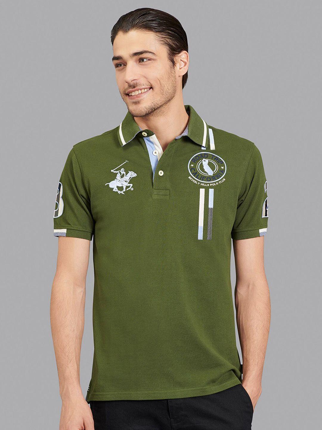 beverly hills polo club men green & white polo collar t-shirt