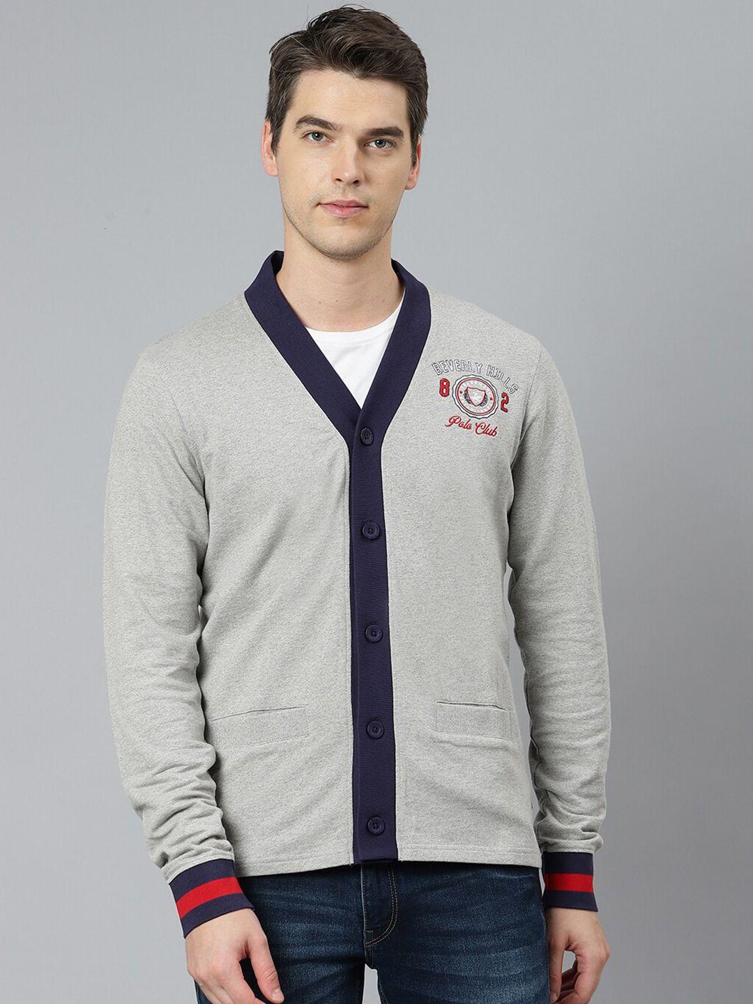 beverly hills polo club men grey & navy blue cotton cardigan