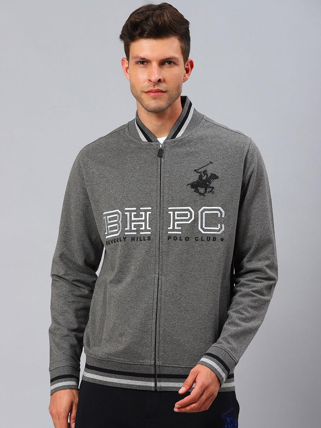 beverly hills polo club men grey printed bomber jacket