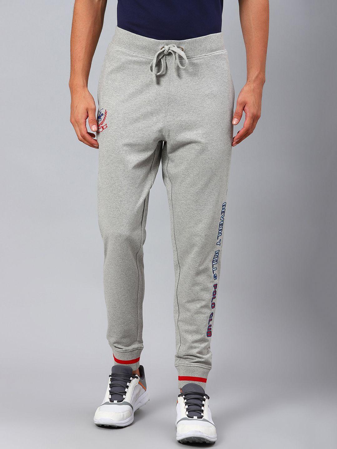 beverly hills polo club men grey solid cotton joggers