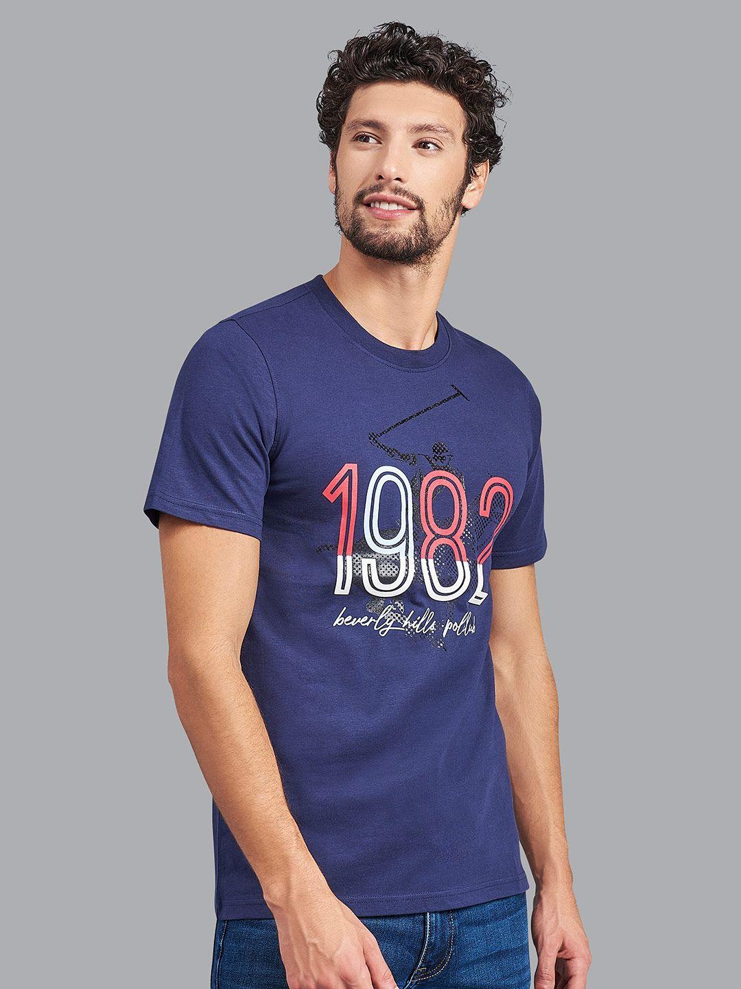 beverly hills polo club men navy blue & red brand logo printed t-shirt