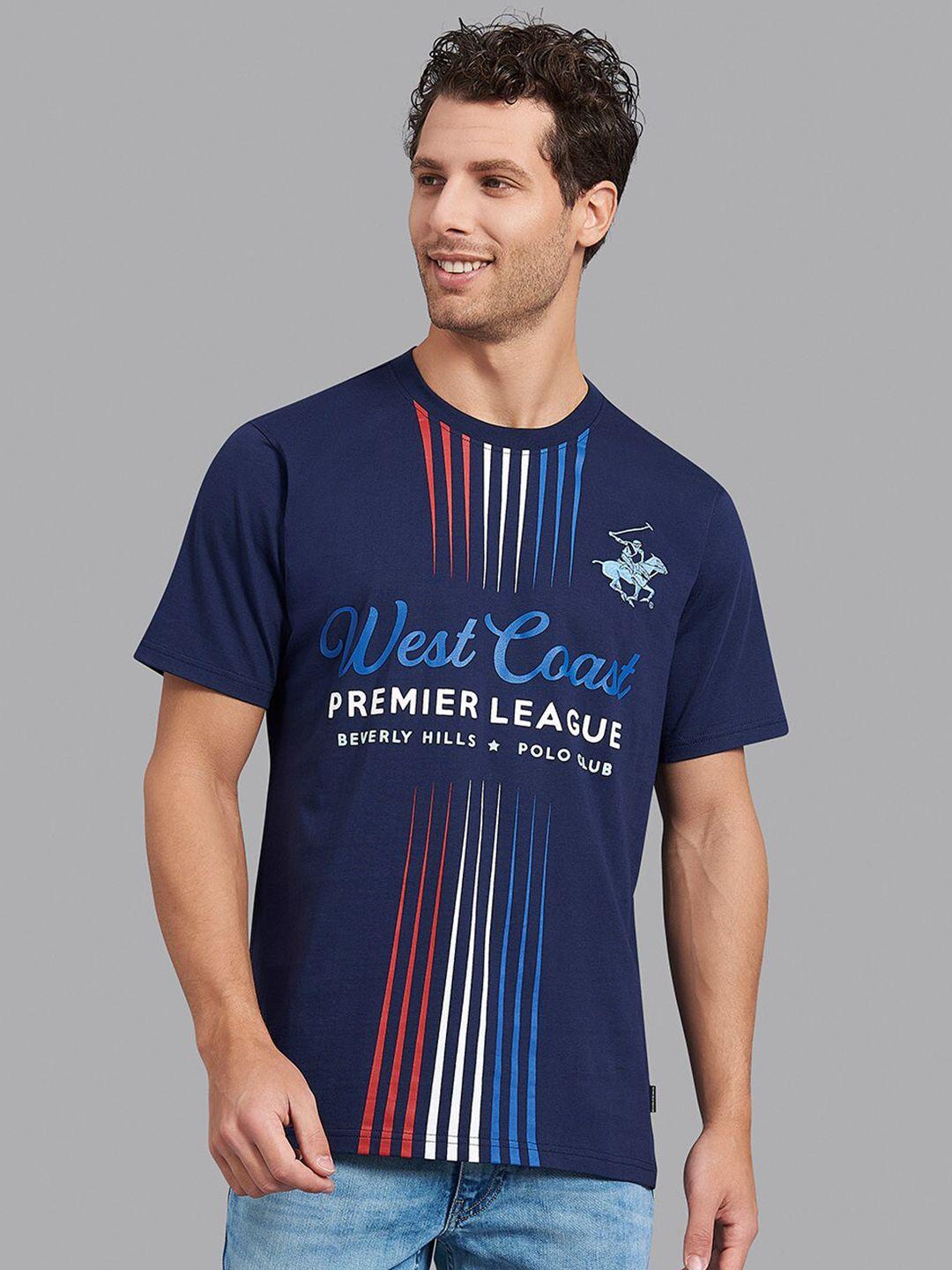 beverly hills polo club men navy blue & white cotton striped t-shirt