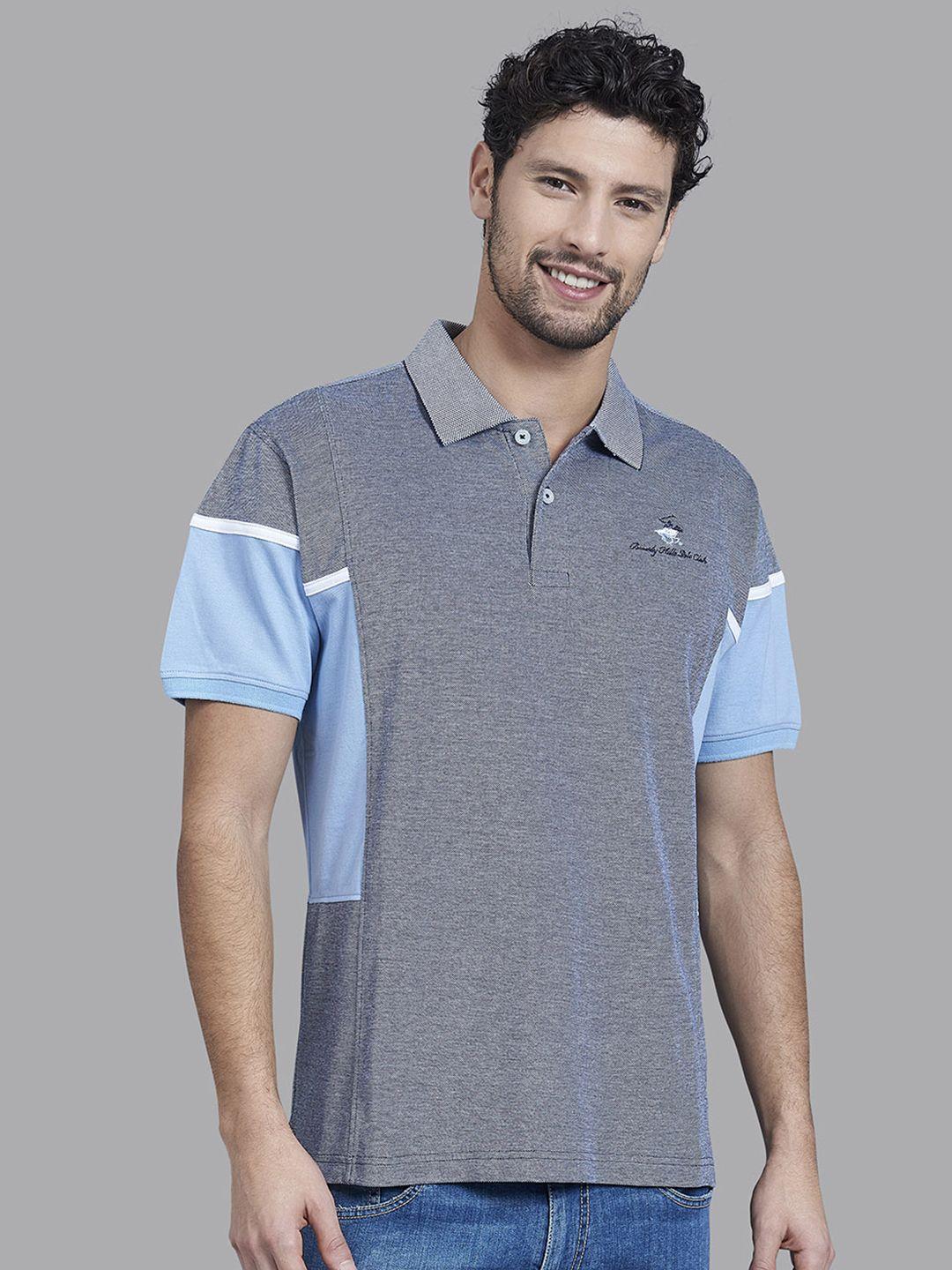 beverly hills polo club men navy blue colourblocked polo collar t-shirt