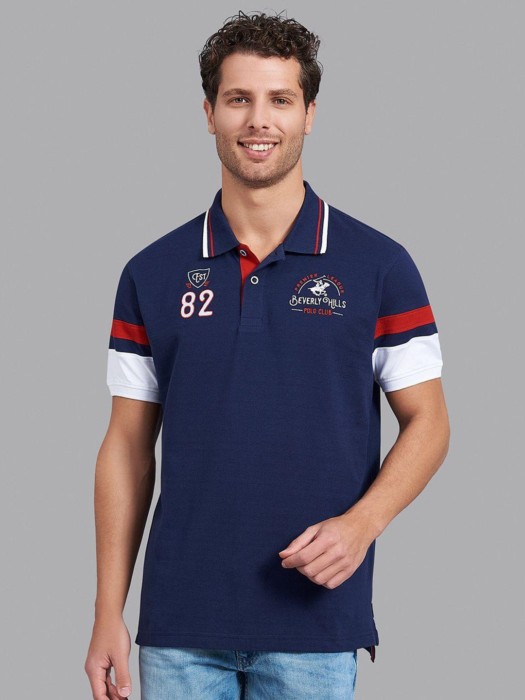 beverly hills polo club men navy blue polo collar t-shirt