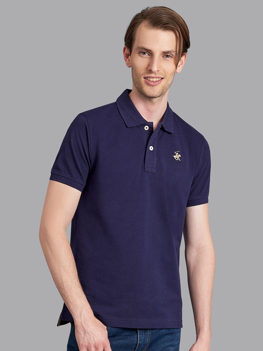 beverly hills polo club men navy blue solid polo collar t-shirt