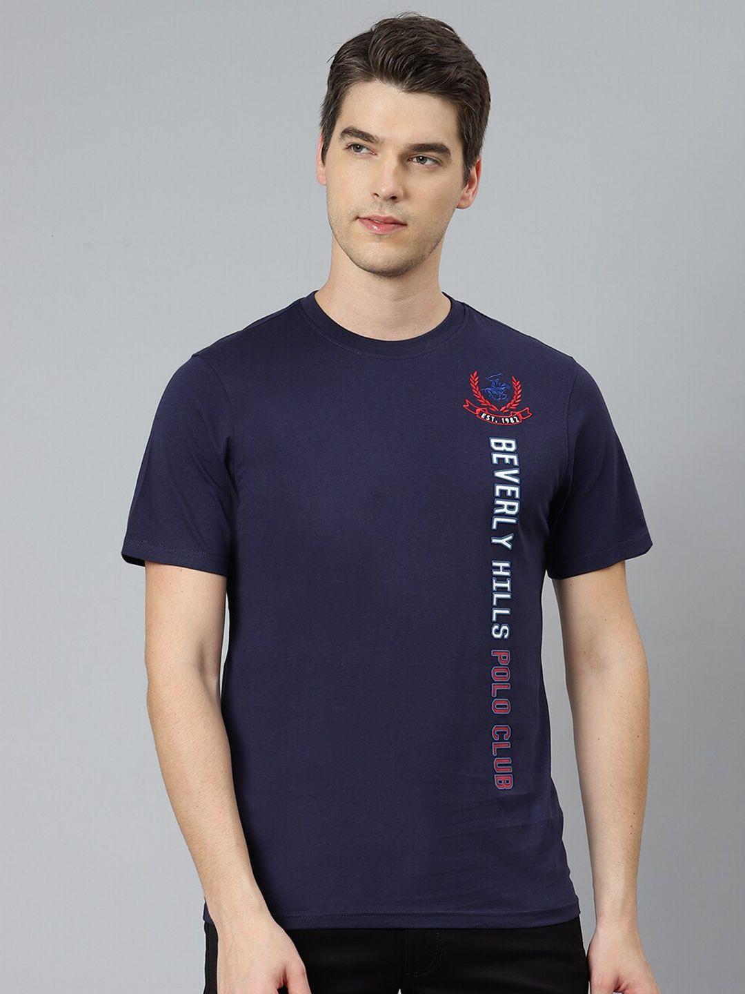 beverly hills polo club men navy blue typography printed t-shirt