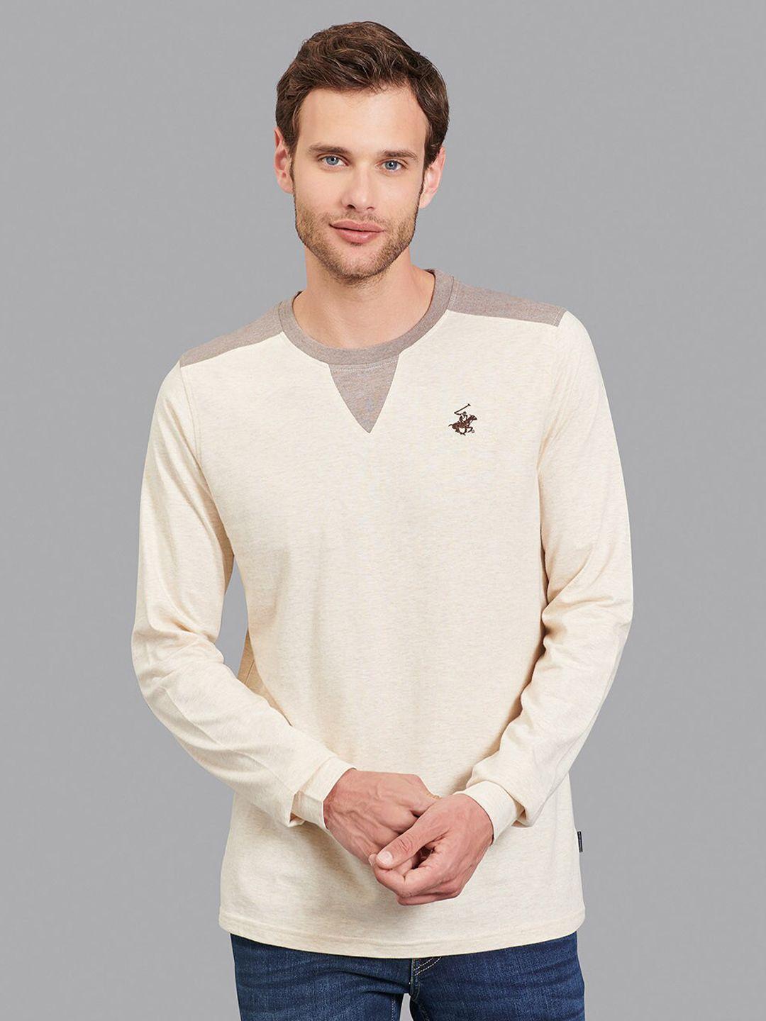 beverly hills polo club men off white & grey colourblocked t-shirt