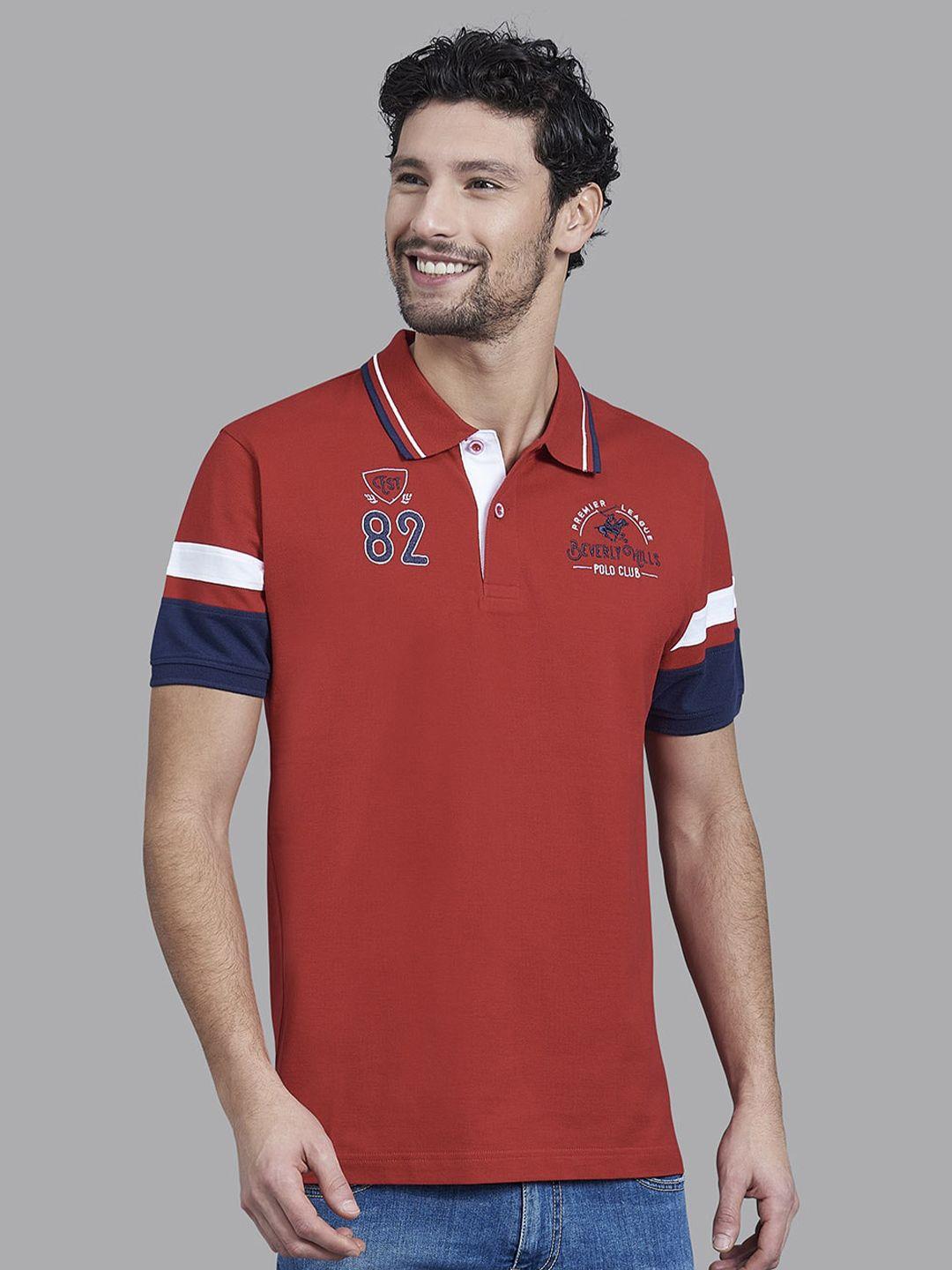beverly hills polo club men red & blue polo collar t-shirt