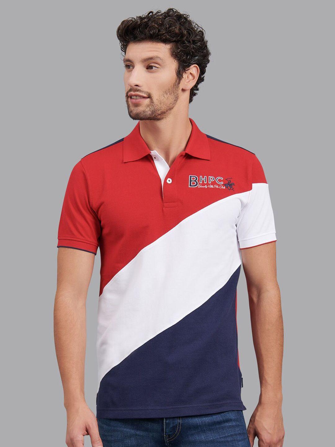 beverly hills polo club men red colourblocked polo collar t-shirt