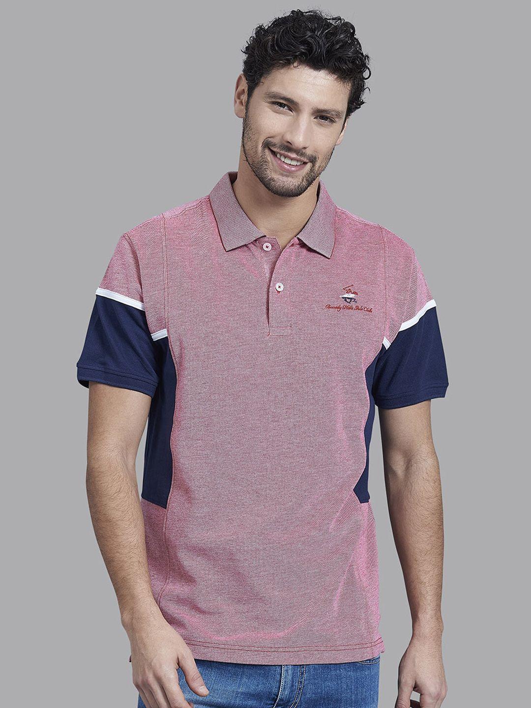 beverly hills polo club men red colourblocked polo collar t-shirt