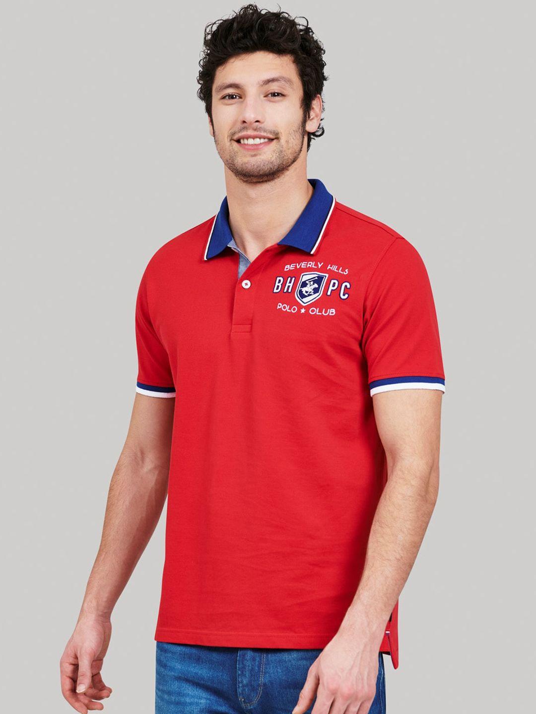 beverly hills polo club men red solid polo collar t-shirt