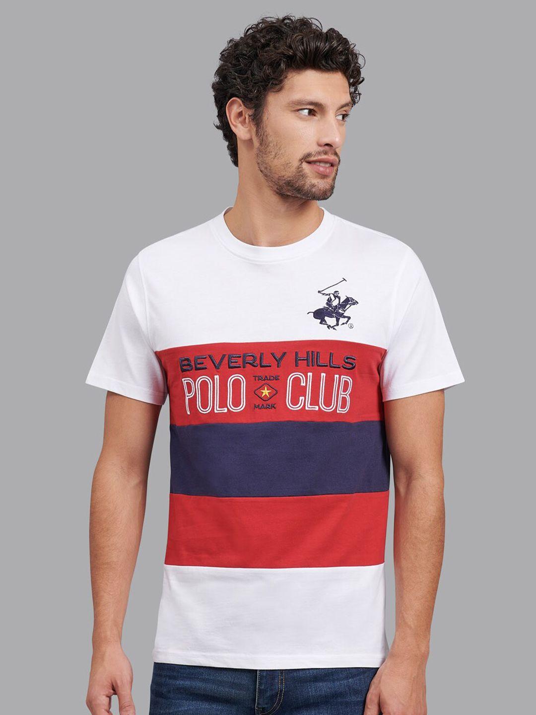 beverly hills polo club men white & red colourblocked t-shirt